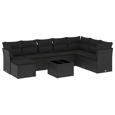 Produktbild von vidaXL 9-tlg. Garten-Sofagarnitur mit Kissen Schwarz Poly Rattan