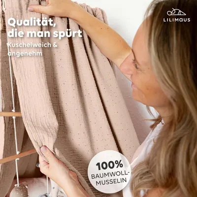 Produktbild von Babybett Himmel Beigerosa mit Goldapplikation, ohne Himmelstange - Musselin