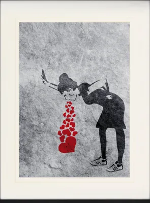Produktbild von Streetart Gerahmtes Bild Mit Edlem Passepartout | Wand-Bilder | Im Bilderrahmen - Lovesick Girl, Banksy (80 x 60 cm)