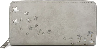 Produktbild von styleBREAKER Damen Portemonnaie mit Metallic Sternen | große Geldbörse mit Reißverschluss, Kartenfächern & Handyfach, Kunstleder 19 x 10 cm