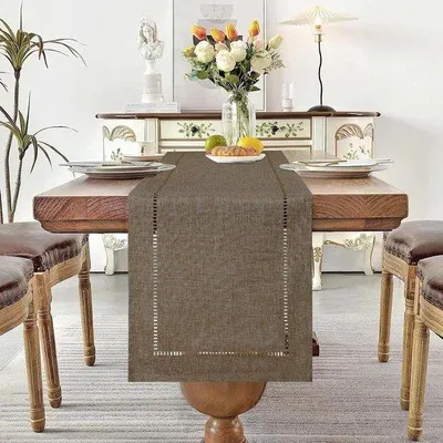 Produktbild von Rustikale Tischdecke 180cm Boho Stil geflochten