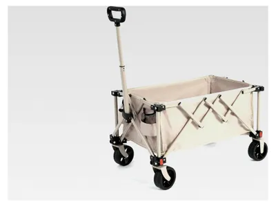 Produktbild von Faltwagen mit All-Terrain-Rädern, robuste Gartenwagen mit verstellbarem Griff, Outdoor-Nutzwagen für Camping, Einkaufen, Sport und Angeln in Beige