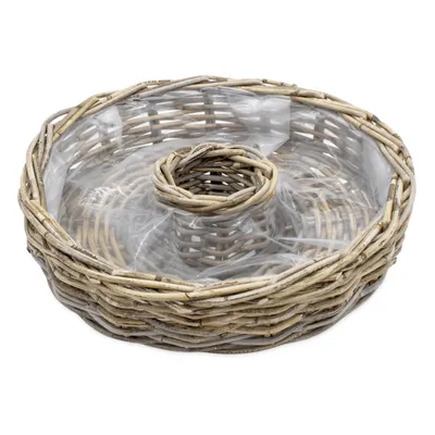 Produktbild von Rattan Blumenschale natur mit Folie für Außen - 40 cm - Holz Pflanzring zum direkten Bepflanzen