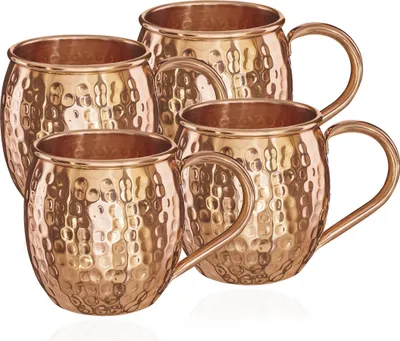 Produktbild von 4x Kupferbecher reines Kupfer 100% Ayuverda Kupfertasse Oval Moscow Mule 500ml