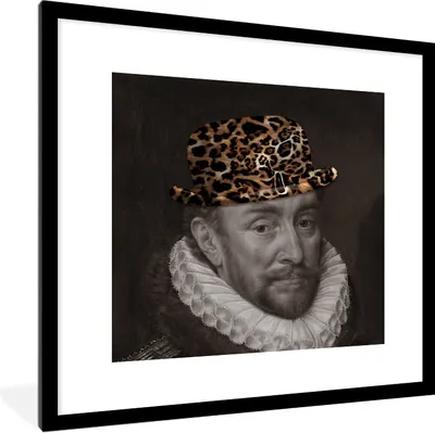 Produktbild von MuchoWow® Gerahmtes Poster Wilhelm von Oranien - Hut - Pantherdruck 40x40 cm - Poster mit Schwarzem Bilderrahmen Wandposter Rahmen Foto Bilder - Poster - Plakat im Rahmen