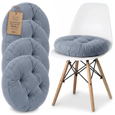 Produktbild von Sitzkissen Rund 40 cm 4er Set aus Cord Stuhlkissen Bodenkissen Jeansfarbe