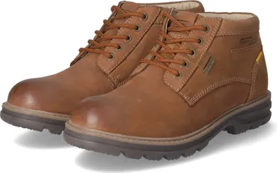 A pair of brown leather winter boots.