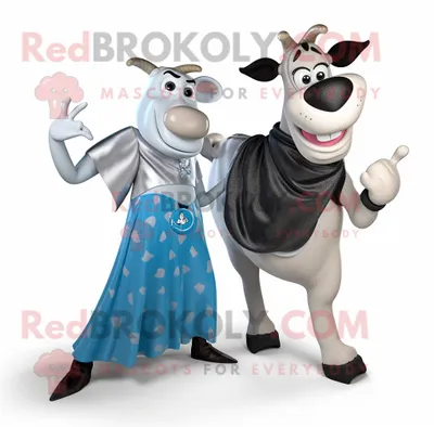 Produktbild von Silberne REDBROKOLY Holstein-Kuh Maskottchen Kostüm figur bekleidet mit Boyfriend-Jeans und Wraps