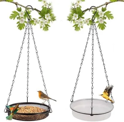 Produktbild von 2er Set Vogelfutterspender zum Aufhängen (18x18x3cm,∅18cm)-Metall Vogelfutterhaus für Vögel-Vögel futterstelle zur ganzjährigen-Vogeltränke hängend für Wildvögel im Garten