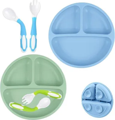 Produktbild von Famanu Kinderteller mit Fächern - Silikon Babyplatte mit Saugnäpfen
