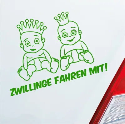 Produktbild von Auto Aufkleber Zwillinge fahren mit! Süß 28x20 cm Hellgrün Sticker Heckscheibenaufkleber