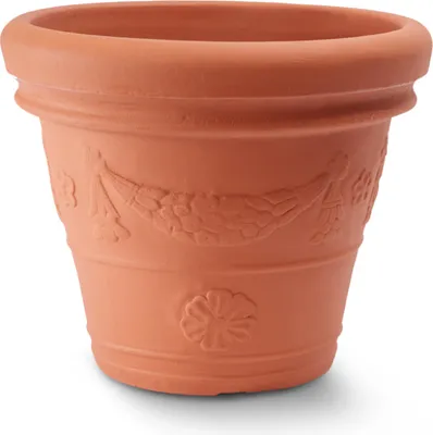 Produktbild von Garden Italia Vasen Runder Blumentopf mit Glockenkranz ICF Durchmesser 29 cm hoch. 57 Hergestellt in Italien aus terrakottafarbenem Harz – Frostbeständig – Leicht stoßfest, 30