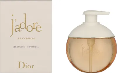 A box of Christian Dior J'Adore Shower Gel is shown next to the product itself.
