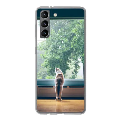 Produktbild von MuchoWow® Handyhülle Schutzhülle Hülle für Samsung Galaxy S21 Katze - Fenster - Pflanzen Silikon Softcase Handy Hülle - Softcase