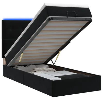 Obrázok produktu pre Postel s úložným priestorom a LED osvetlením, čierna, 100 x 200 cm, potiahnutá zamatom