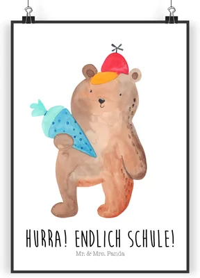 Produktbild von Mr. & Mrs. Panda Bild Bär Schultüte DIN A3 - Weiß - Geschenk, drucke, Schulbeginn, Wandbild, wandkunst, Erster Schultag, Einschulung, Kunstdruck, Teddy, Schulanfang