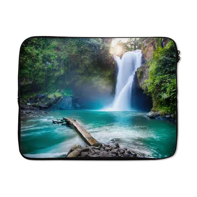 Produktbild von MuchoWow® Laptop Hülle 17 Zoll Laptoptasche Wasserfall - Steine - Landschaft - Pflanzen - Wasser - Zipper - Schutzabdeckung