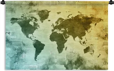 Produktbild von MuchoWow® Wandteppich Wandbehang Weltkarte - Blau - Gelb 150x100 cm Tapisserie Dekoration Wandtuch - Waschbar - Tapisserien - Wand-Decke