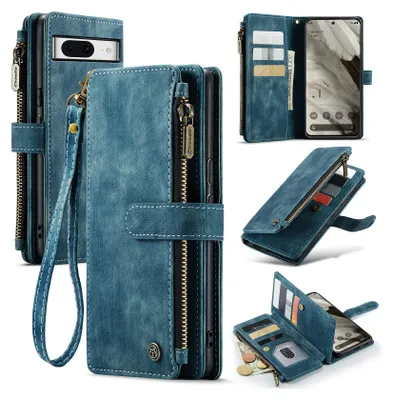 Image de Google Pixel 8 Housse, clapet en cuir zip stand fonction de protection pour Google Pixel 8 bleu