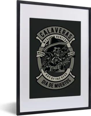 Produktbild von MuchoWow® MuchoWow® Gerahmtes Poster Skelett - Polizei - Pistole - Vintage 30x40 cm - Poster mit zchwarzem Bilderrahmen - Wandposter Schlafzimmer