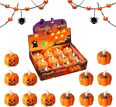 Produktbild von 12er Set LED Halloween-Kerzen Kürbisform 45 x 45 mm Orange