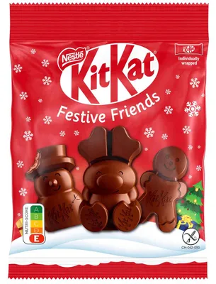 Productafbeelding van KitKat Festive Friends Figuren, melkchocolade met knapperige wafels, 65g