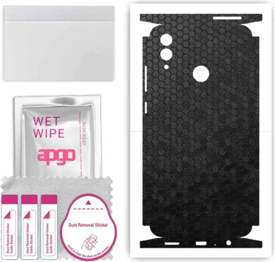 Produktbild von apgo Rückseite + Seiten Schutzfolie, Skin, kompatibel mit Honor 10 Lite, Hinten Displayschutzfolie aus Vinylfolie, kratzfest, einfache Montage - Schwarze Honigwabe