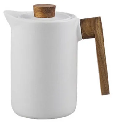 Image de Théière en céramique avec couvercle en bois, 1100 ml, blanche