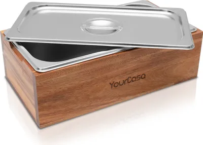 Produktbild von YourCasa® Komposteimer - Akazien Holz Box - Biomülleimer Küche - Spülmaschinenfest - geruchsdicht- herausnehmbarer Edelstahl Einsatz -  Mülleimer Küche mit Deckel Biomüll