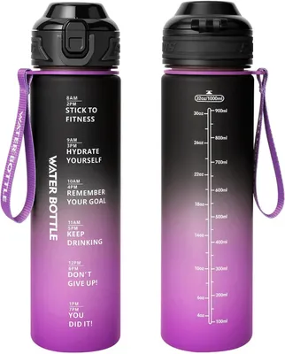 Imagen del producto de Botella de agua deportiva, sin BPA, de 1 litro, con indicador de tiempo, ideal para gimnasio y actividades al aire libre