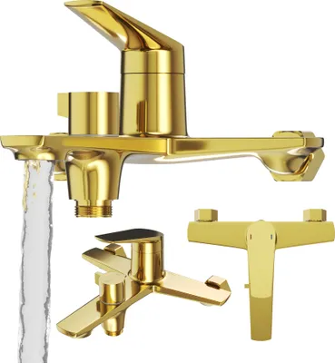 Produktbild von Wannen- Und Brausebatterie Gold Badarmatur Messing Kirchenschiff