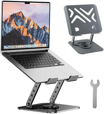 Productafbeelding van Unyqoos® Verstelbare, inklapbare laptopstandaard – in hoogte verstelbaar van 45 tot 240 mm, 360° draaibaar, antislip siliconen, warmteafvoer, belastbaar tot 10 kg, koolstofstaal