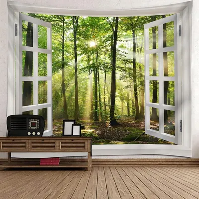 Obrázok produktu pre Nástenný textil z polyesteru, 150x150 cm, motív prírodnej krajiny, vhodný do spálne a obývačky