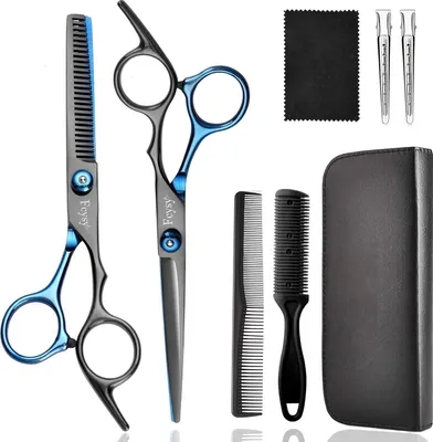 Produktbild von Friseurschere Haarschneideschere Effilierschere Set Professionell 6 Zoll Edelstahl Blau