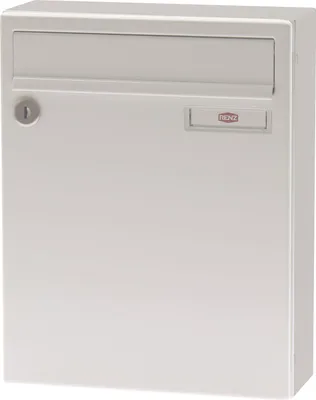Produktbild von Renz Briefkasten mit Namensschild 260x330x100mm - robuster Aufhängebriefkasten Serie 17, Stahl weiß RAL 9016