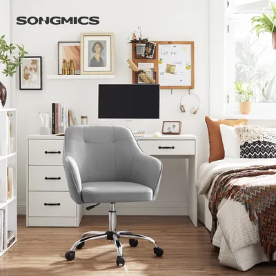 Produktbild von Songmics Bürostuhl, höhenverstellbar, Hellgrau, Baumwoll-Leinen-Mischgewebe, Polyurethan-Rollen, 110 kg