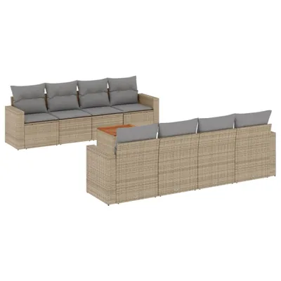 Produktbild von vidaXL 9-tlg. Garten-Sofagarnitur mit Kissen Beige Poly Rattan