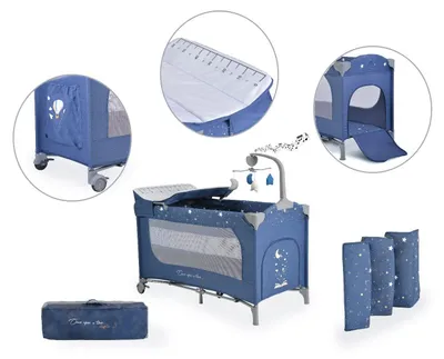 Image de Parc pour bébé Cangaroo - Once upon a time 3, avec table à langer, bleu