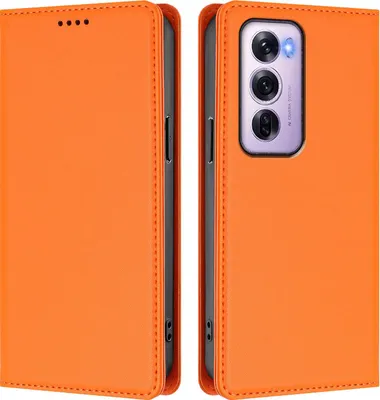 Obrázek produktu pro Kožené pouzdro pro Oppo Reno12 Pro 5G, magnetické flipové pouzdro zPolyuretankůže se stojánkem Oranžová