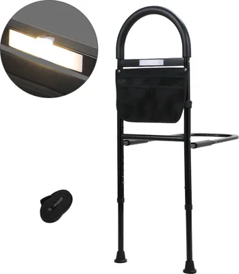 Immagine prodotto di Aopunly ringhiera per letto per anziani ringhiera per letto di sicurezza con capacità di carico di stoccaggio 150 kg nero, con LED