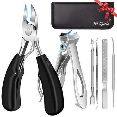 Produktbild von Pediküre Set Herren 6-in-1 Edelstahl mit Lederetui für professionelle Nagelpflege
