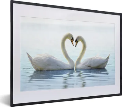 Produktbild von MuchoWow® MuchoWow® Gerahmtes Poster Schwäne - Herz - Ehepaar 40x30 cm - Poster mit zchwarzem Bilderrahmen - Bilderrahmen - Poster im Rahmen