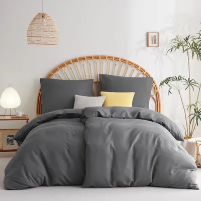 Produktbild von WAVVE Bettwäsche 135x200 4teilig Grau - Anthrazit Bettbezüge 135 x 200 2er Set mit 2 Kissenbezüge 80x80 cm, Bettwäsche-Sets 135x200cm aus Mikrofaser mit Reißverschluss Weich