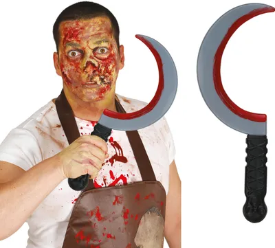 Productafbeelding van Gallische sikkel, kostuumaccessoire voor Halloween, bloeddorstige decoratie, rekwisiet, fantasie, avontuur, apocalyps, horror, angstaanjagend, kling (zwaard) accessoire, kleur: grijs/zwart