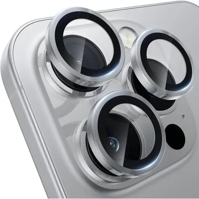 Obrázek produktu pro Ochranné sklo na fotoaparát pro iPhone 16 Pro Max/16 Pro, tvrdost 9H, odolné proti poškrábání, bez bublin, vysoce kvalitní tvrzené sklo, stříbrná titanová barva