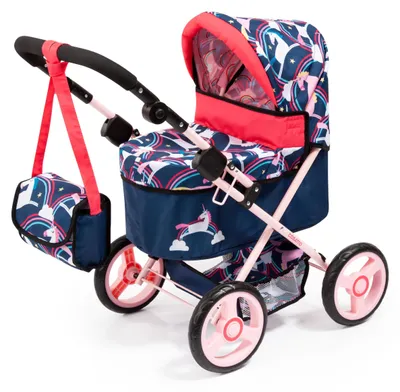 Puppenwagen, klappbar, für Puppen bis 46 cm, inkl. Tasche, blau