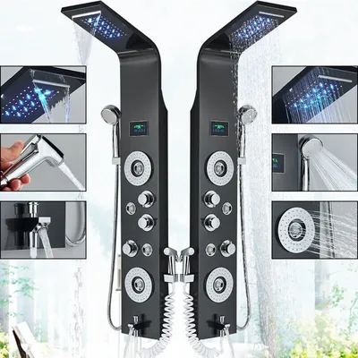 Obrázok produktu pre Sprchový panel z nehrdzavejúcej ocele čierny LED sprchový set dažďová sprcha sprchový stĺp