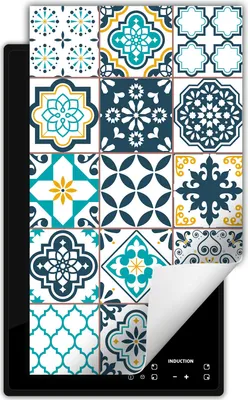 Produktbild von DarHaus Herdabdeckplatte 1 teilig 30x52 cm Anti Rutsch Matte Aufrollbar, Mosaik - blau