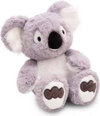 A plush toy koala sitting on a white background.