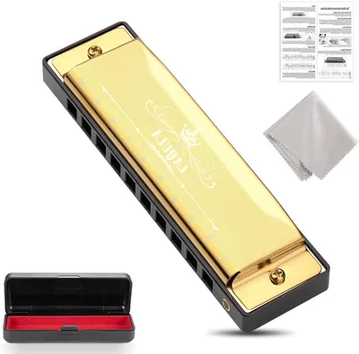 Productafbeelding van Diatonische Harmonica - Blues Harp - Muziek Maken - Rietplaat 0.8mm - 10 Gaten - Goud